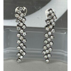 Vintage Clear Rhinestone Waterfall Clip-On Earrings – Mid-Century 1950s Silver T